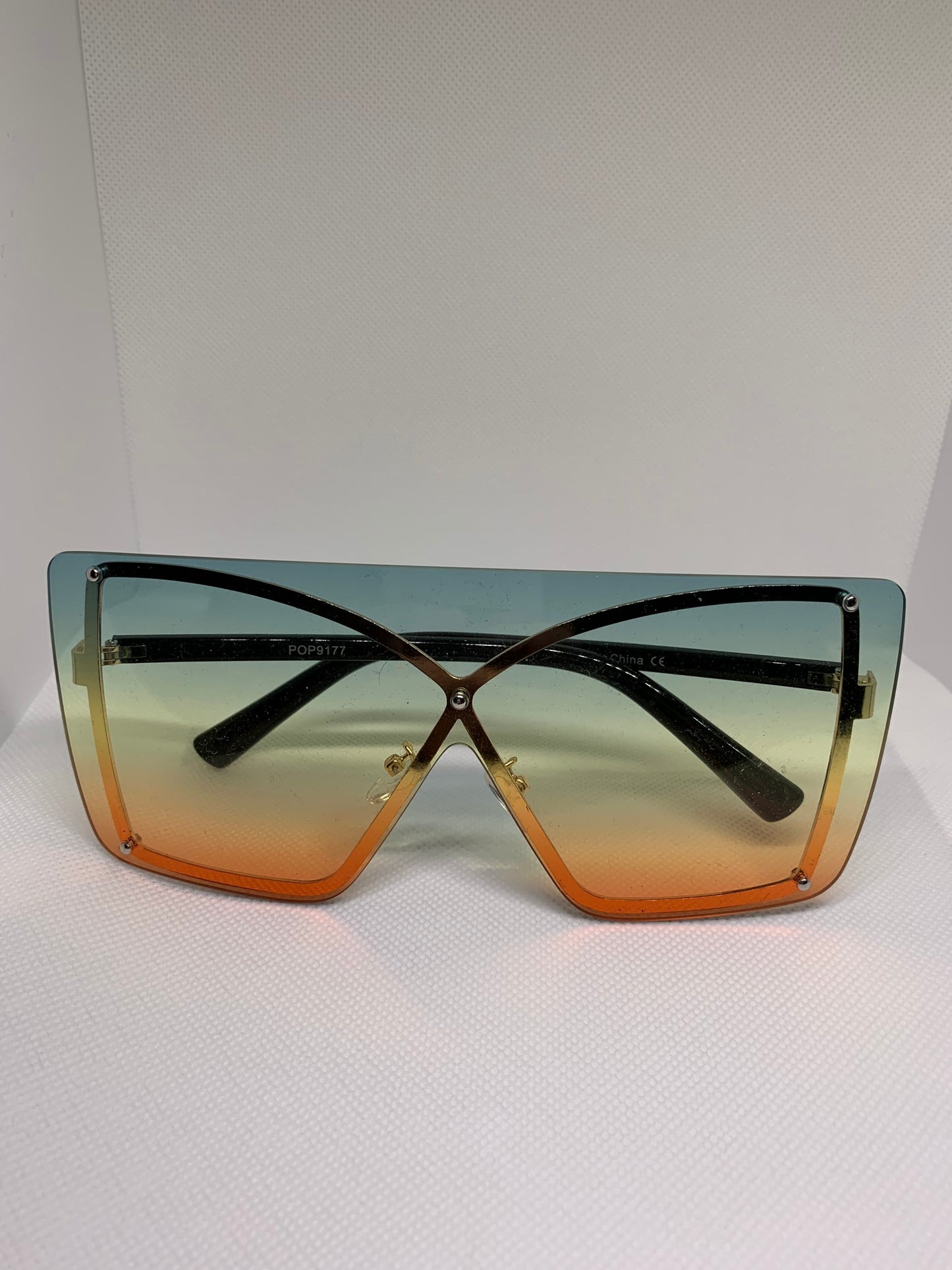 Square Frameless Sunglasses - Green/Orange