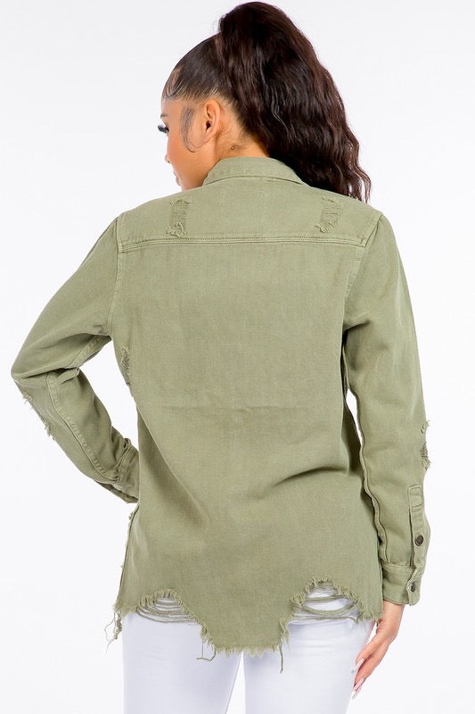 Distressed Denim Shirt Jacket