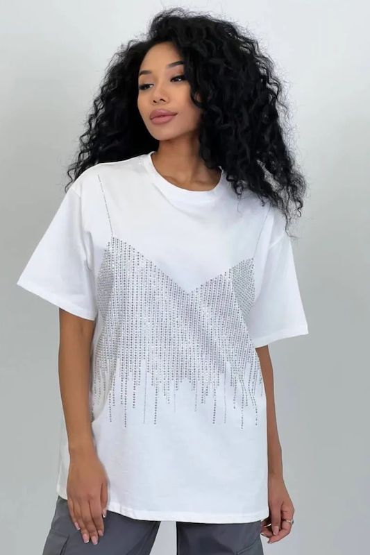 White Rhinestone T Shirt