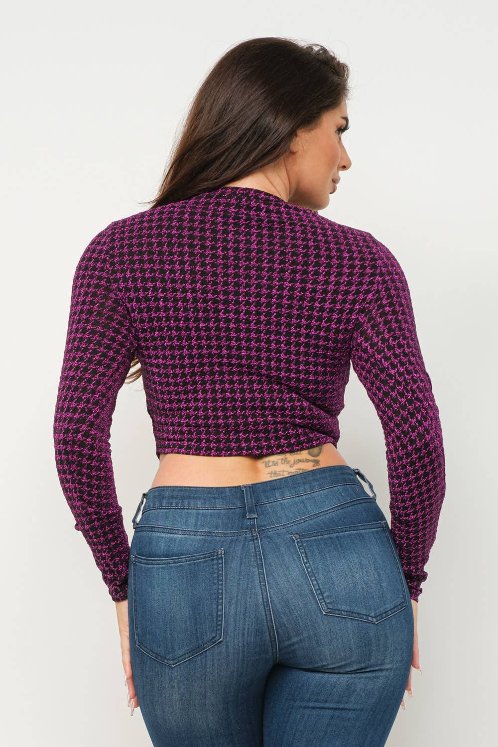Printed top, Cropped Top, Long Sleeve Crop Top, Fuchsia Top, Fitted Top