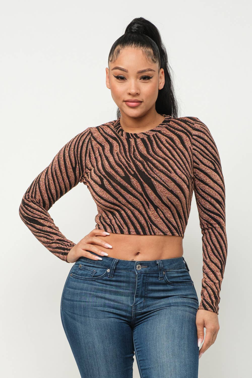 Round Neck Zebra Crop Top