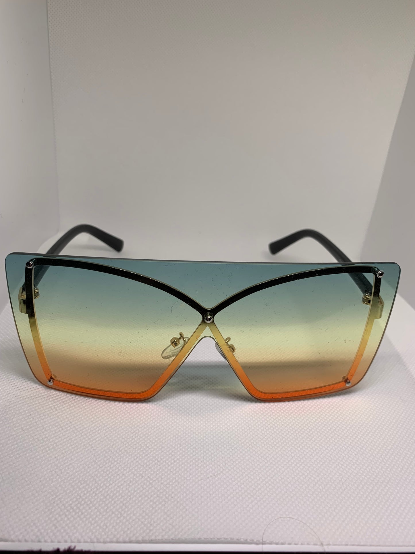 Square Frameless Sunglasses - Green/Orange
