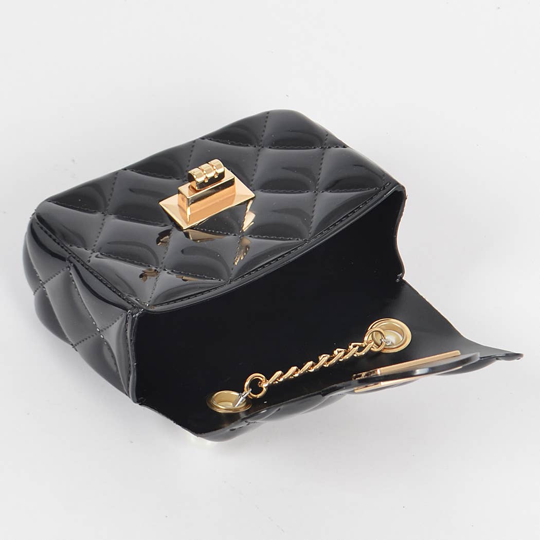Black Jelly Shiny Mini Bag with Pearl Handle