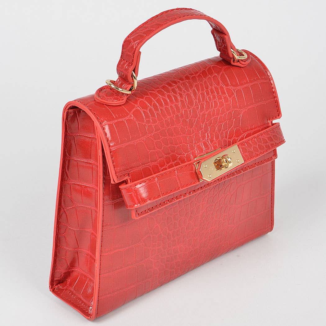 Faux Croc Top Handle Crossbody Bag