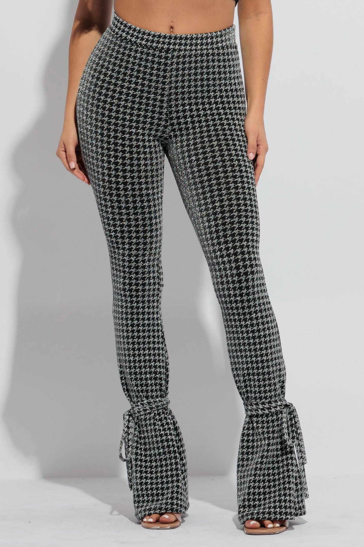 Houndstooth Print Split Hem Pants