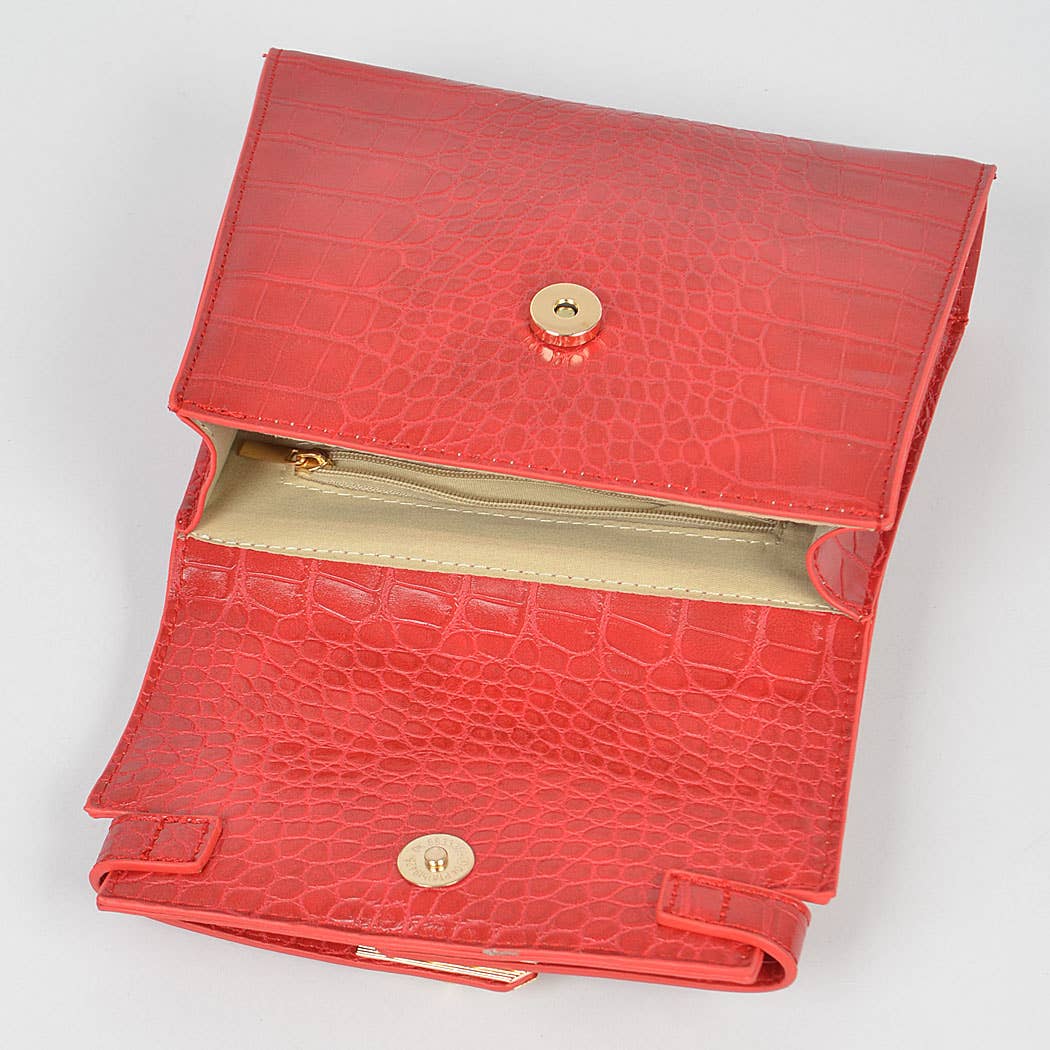 Faux Croc Top Handle Crossbody Bag