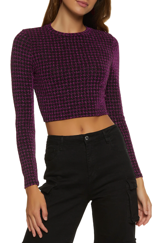 Round Neck Houndstooth Crop Top