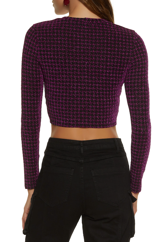 Round Neck Houndstooth Crop Top