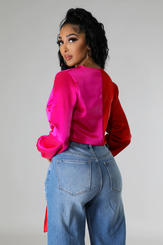 Satin Color Block Tie Detail Crop Top