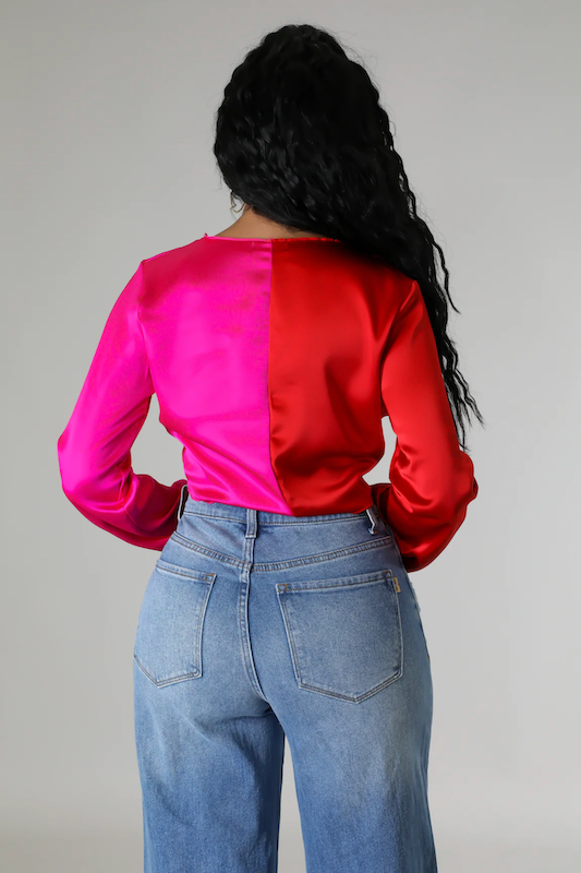 Satin Color Block Tie Detail Crop Top