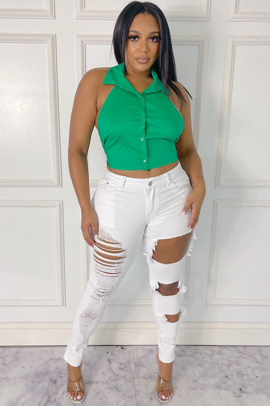 Darla Tie Back Collar Crop Top