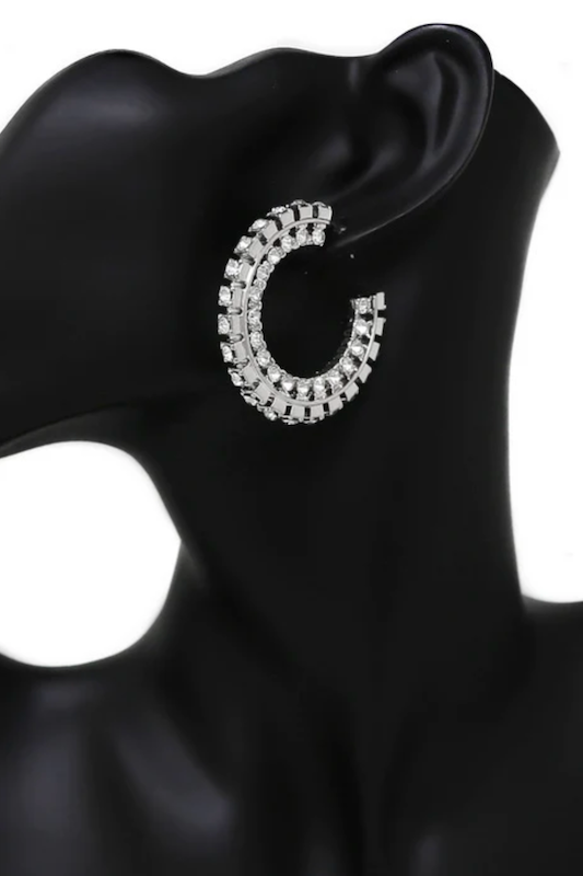 Glass Stone Embellished Hoop Earring