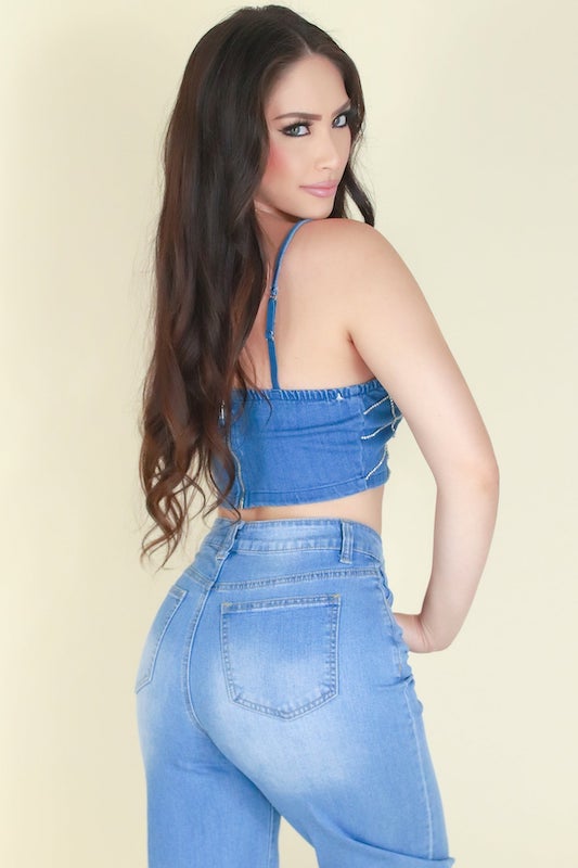 Diamond Denim Corset Crop Top