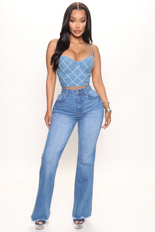 Diamond Denim Corset Crop Top
