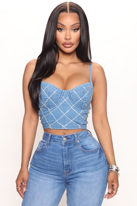 Diamond Denim Corset Crop Top