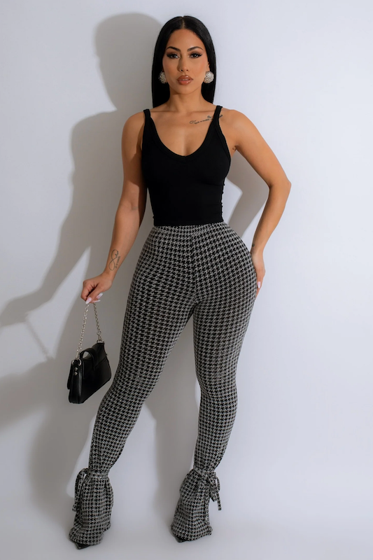 Houndstooth Print Split Hem Pants