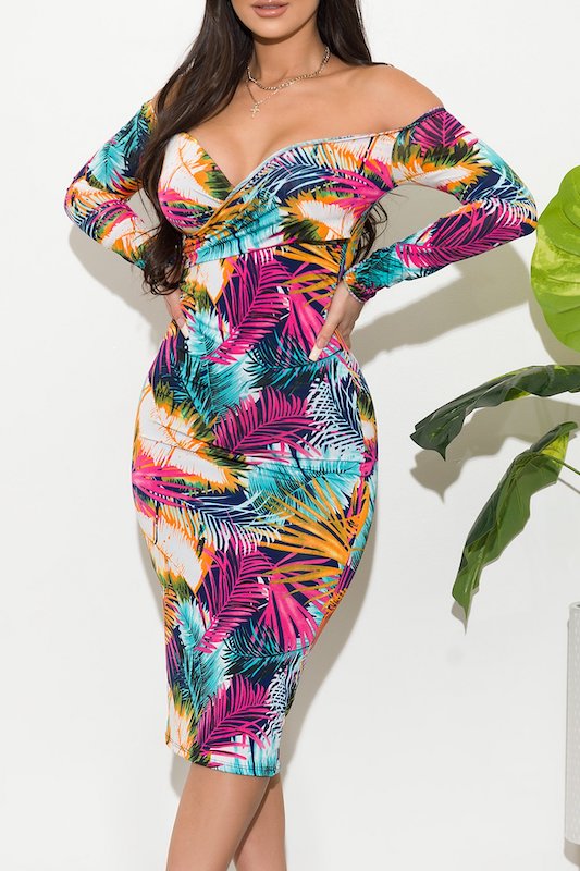 Tati Off Shoulder Tropical Dress