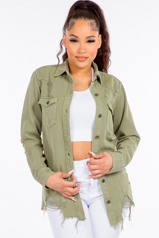 Shirt Jacket, Ripped Top, Ripped Jacket