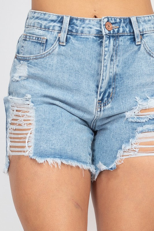 Ripped Five-Pocket Mini Denim Shorts