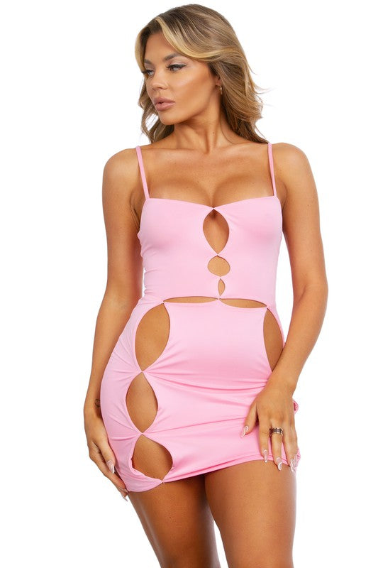Kiki Keyhole Cutout Mini Dress- Pink