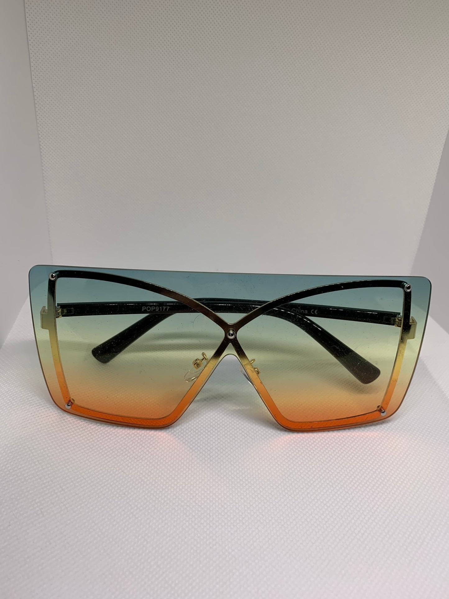 Square Frameless Sunglasses - Green/Orange