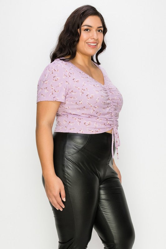 Ruched Ditsy Floral Self-Tie Top