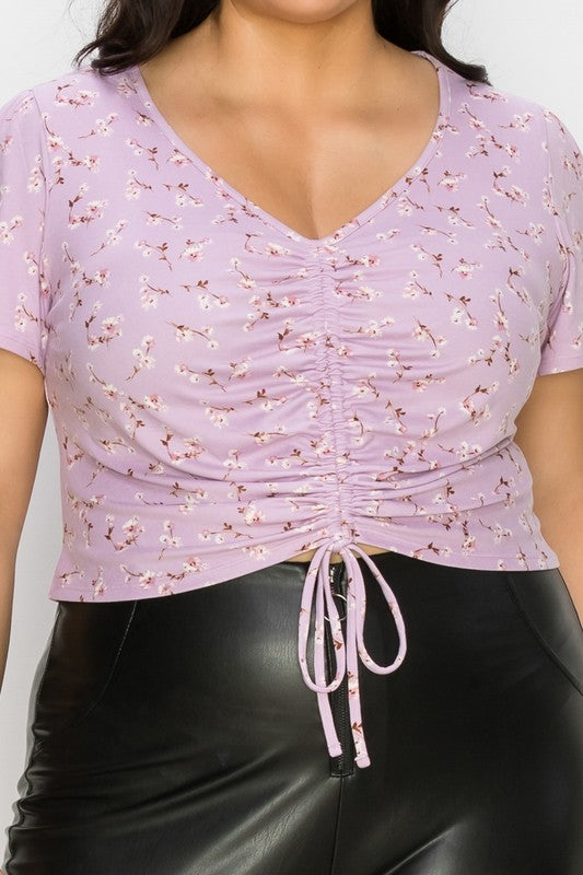Ruched Ditsy Floral Self-Tie Top