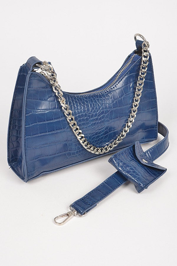 Faux Croc Chain Crossbody Bag with Small Purse