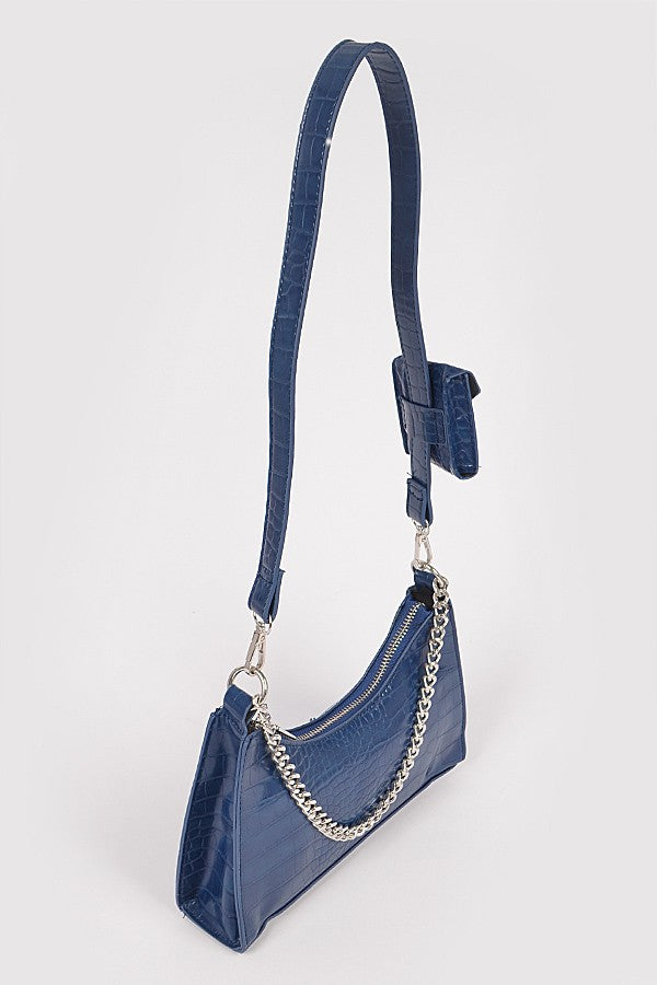 Faux Croc Chain Crossbody Bag with Small Purse