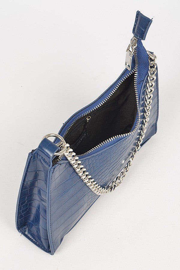 Faux Croc Chain Crossbody Bag with Small Purse