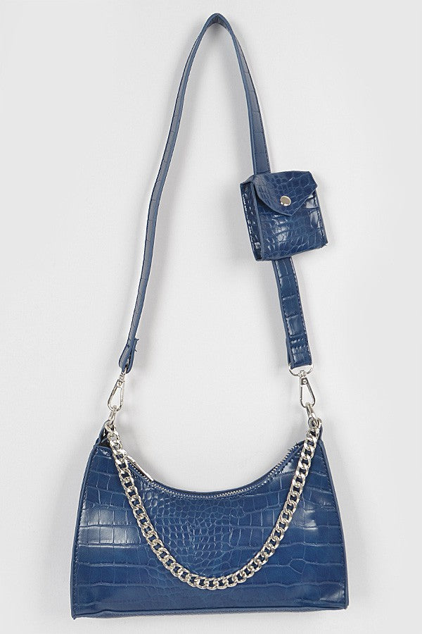 Faux Croc Chain Crossbody Bag with Small Purse