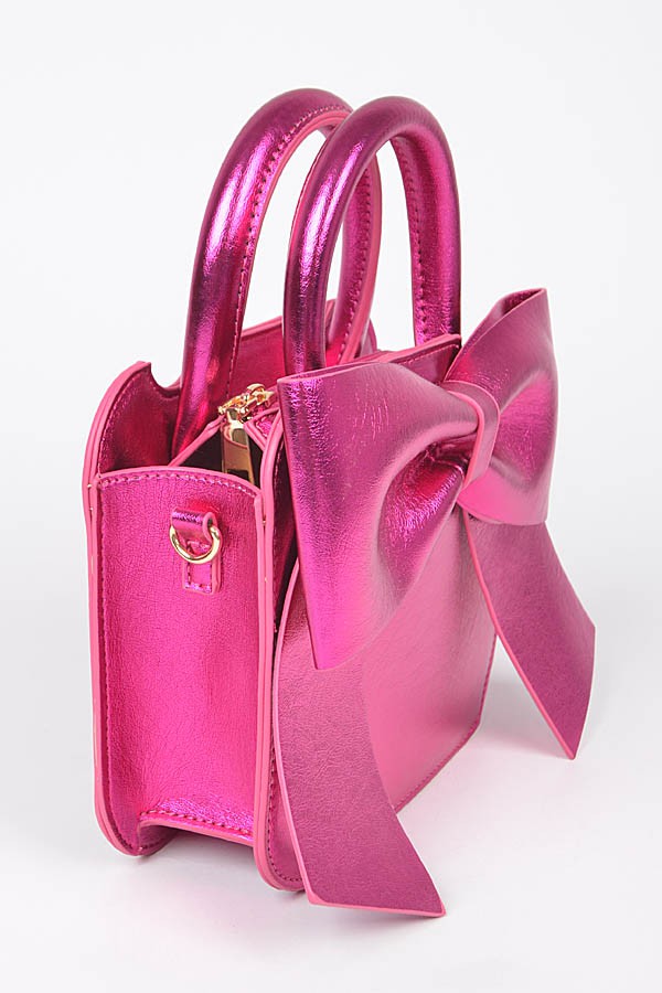 Metallic Bow Front Top Handle Clutch
