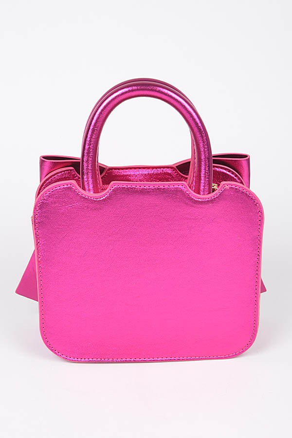 Metallic Bow Front Top Handle Clutch