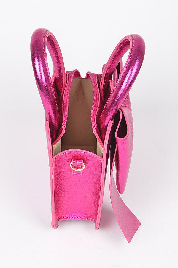 Metallic Bow Front Top Handle Clutch