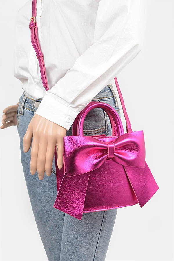Metallic Bow Front Top Handle Clutch