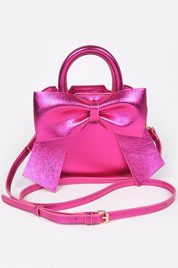 Metallic Bow Front Top Handle Clutch
