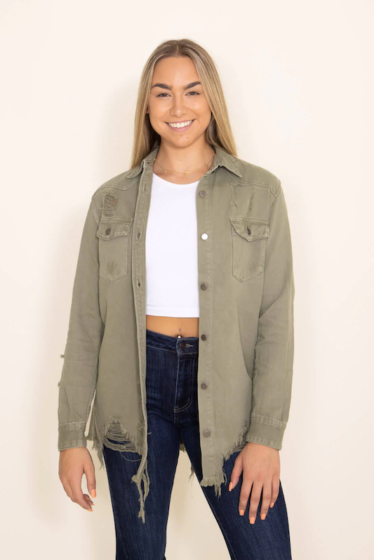 Distressed Denim Shirt Jacket