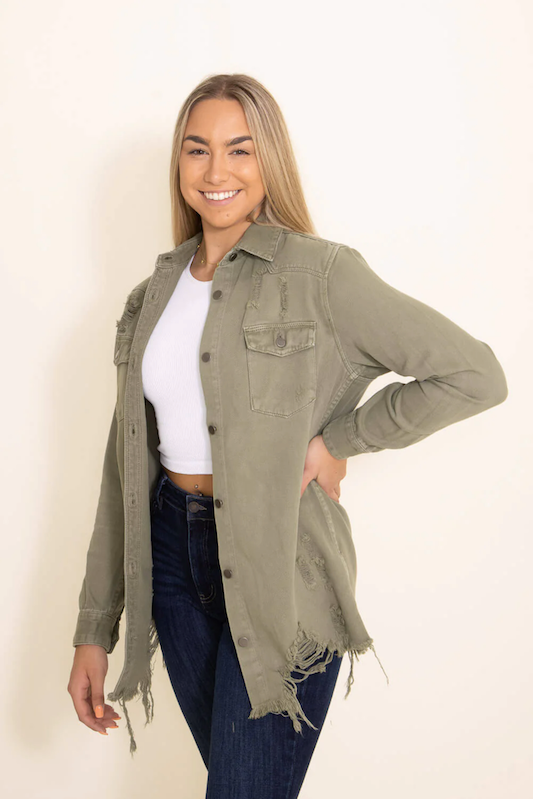 Distressed Denim Shirt Jacket