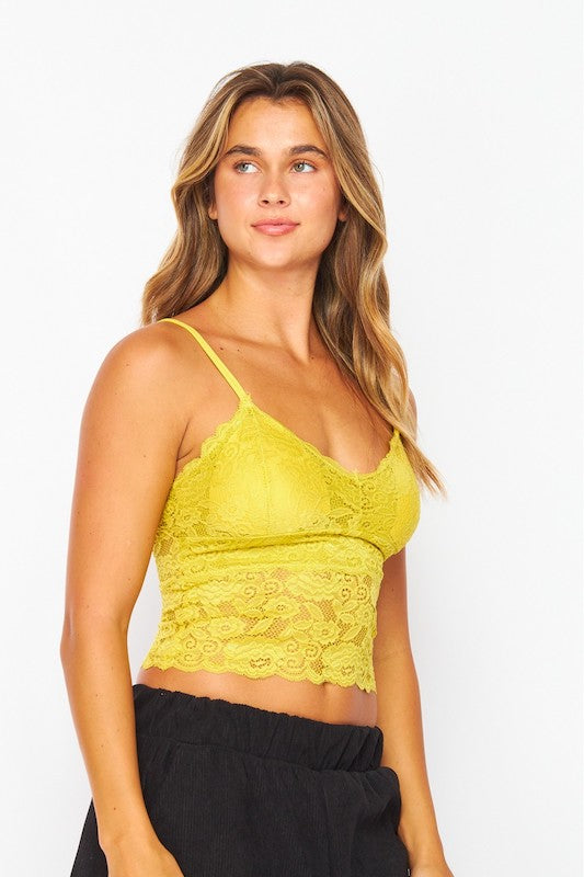 Serena Lace V Neck Tank Top - Lemon