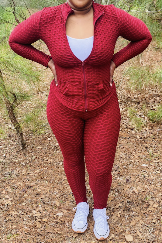 Conjunto de chaqueta y leggings con bolsillos laterales con cremallera en forma de panal
