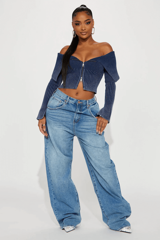 Off shoulder top, mineral wash top, dual zipper top, navy top, sweater top