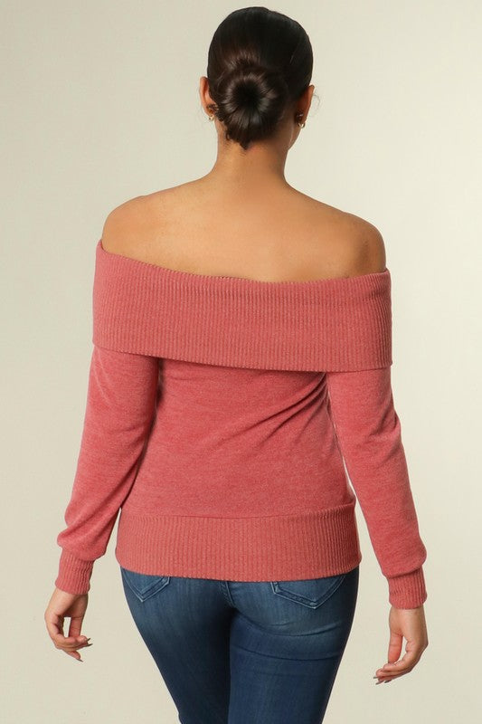 Kellie Blush Fold Off Shoulder Knit Top