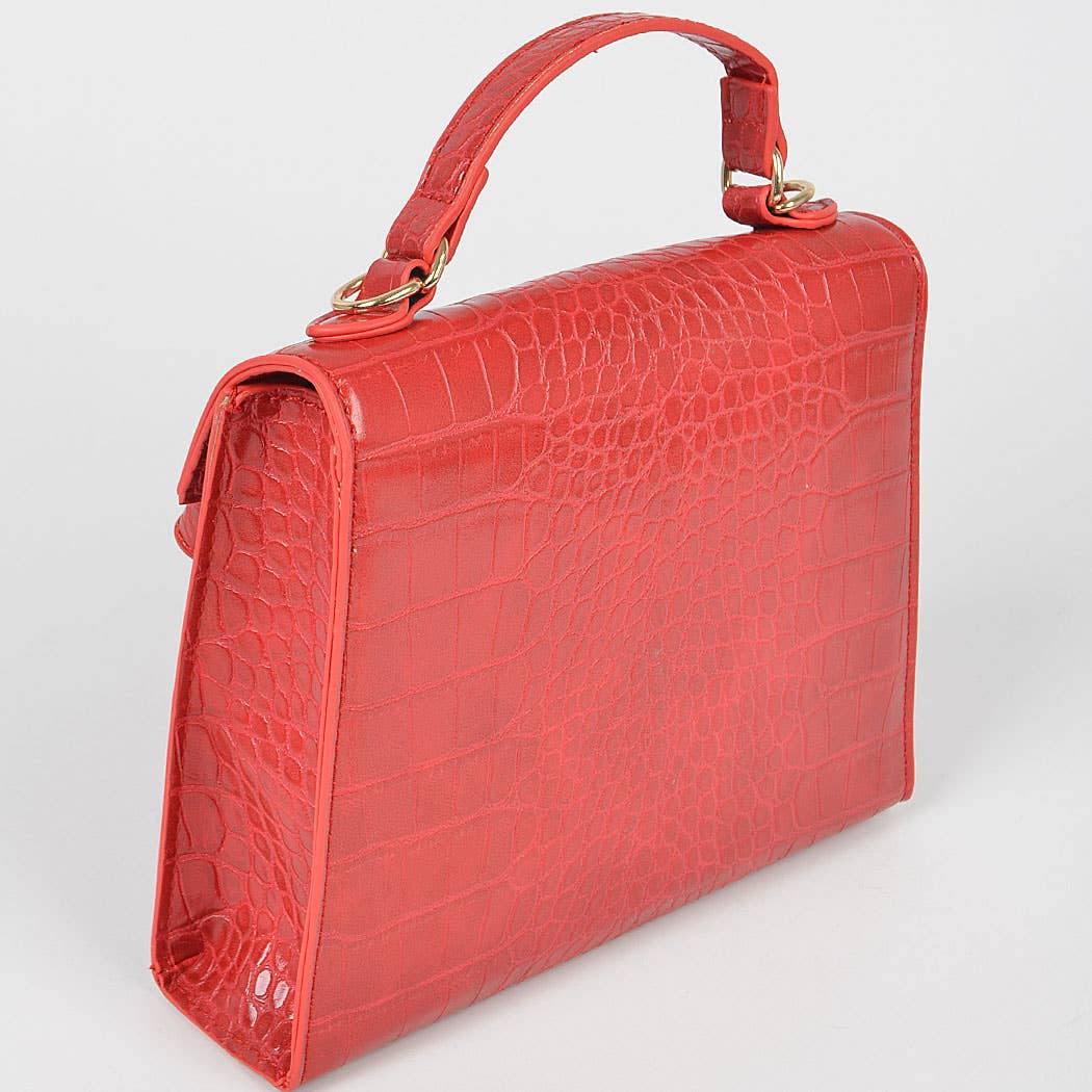 Faux Croc Top Handle Crossbody Bag