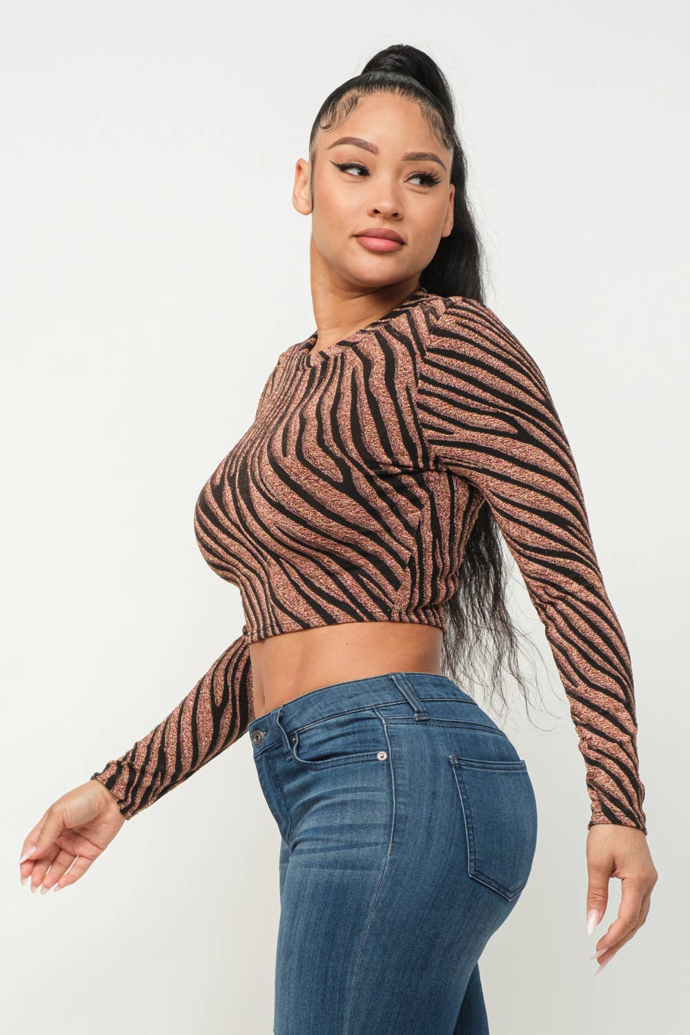 Round Neck Zebra Crop Top