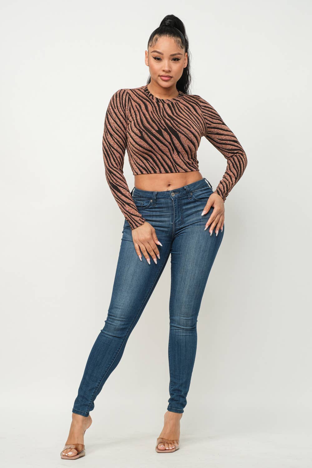 Round Neck Zebra Crop Top