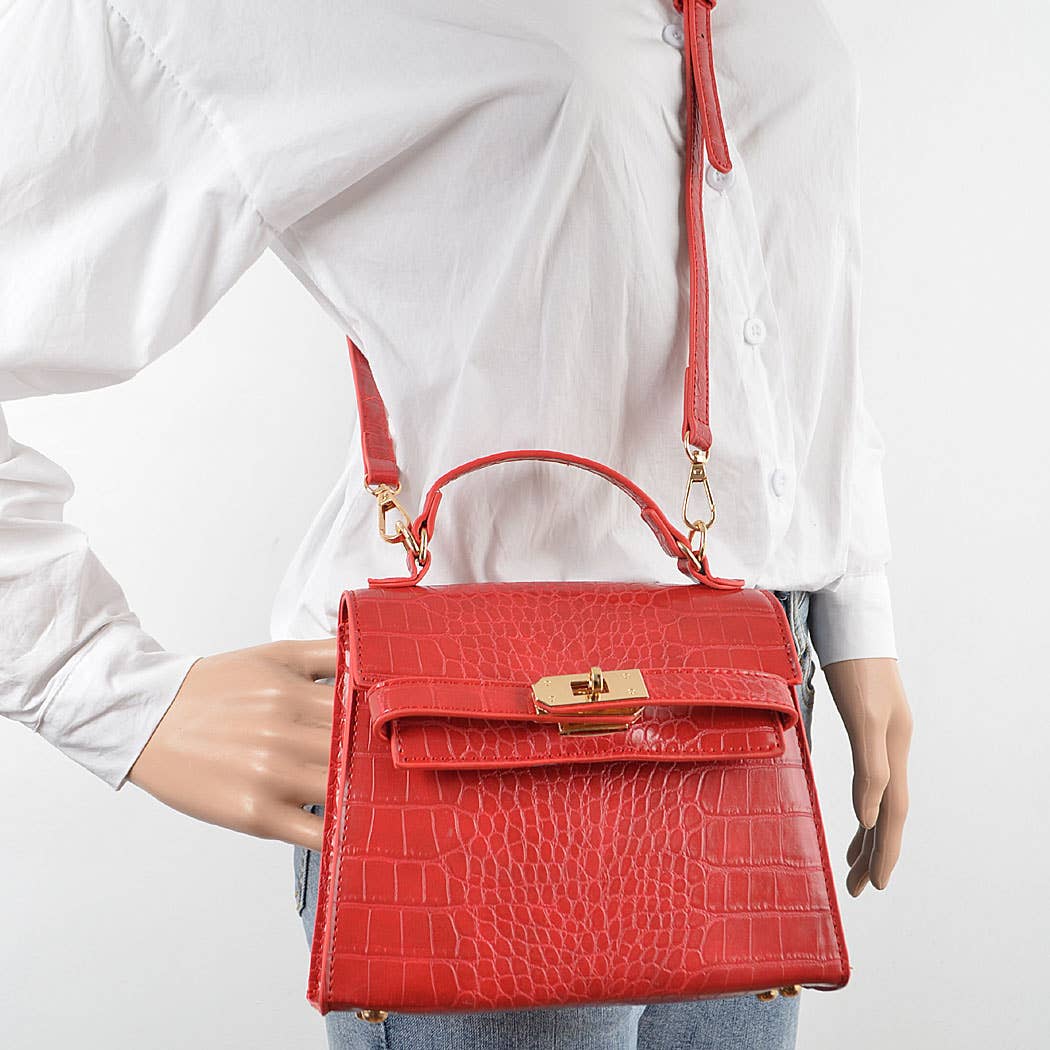Faux Croc Top Handle Crossbody Bag