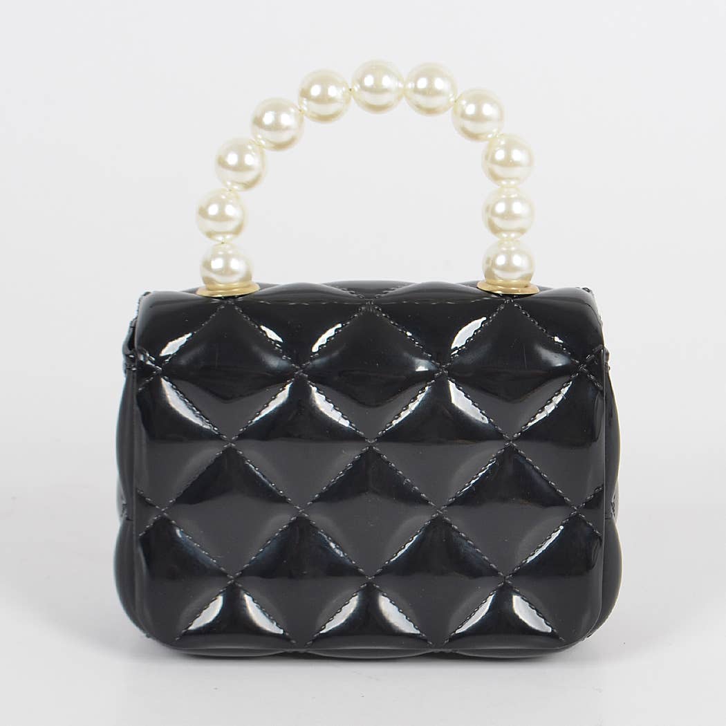 Black Jelly Shiny Mini Bag with Pearl Handle