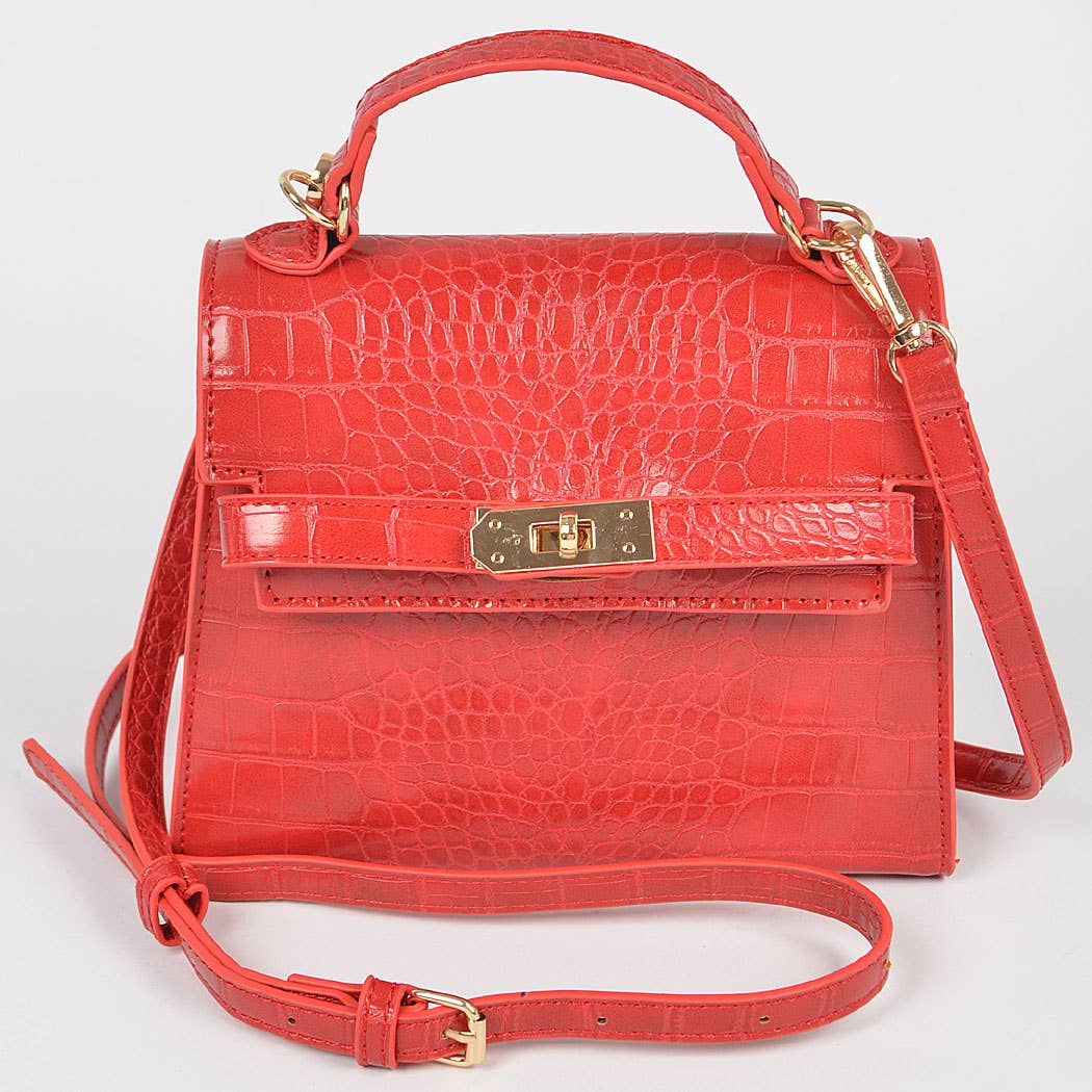 Faux Croc Top Handle Crossbody Bag