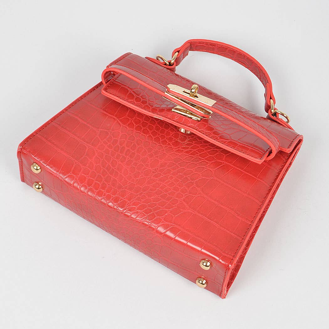 Faux Croc Top Handle Crossbody Bag