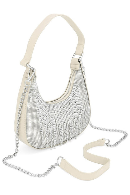 Rhinestone Fringe Evening Shoulder Bag